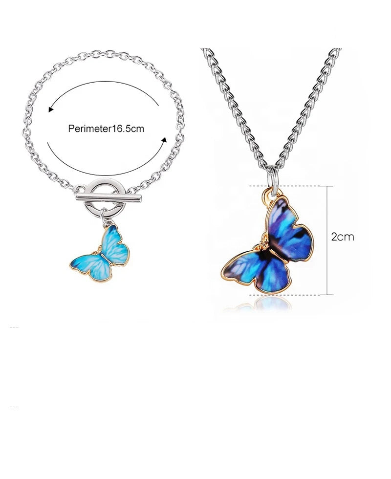 2025 Hot-selling Stainless Steel Chain Necklace/Bracelet Color Alloy Butterfly Pendant Necklace Bracelet Fine Jewelry for Girl