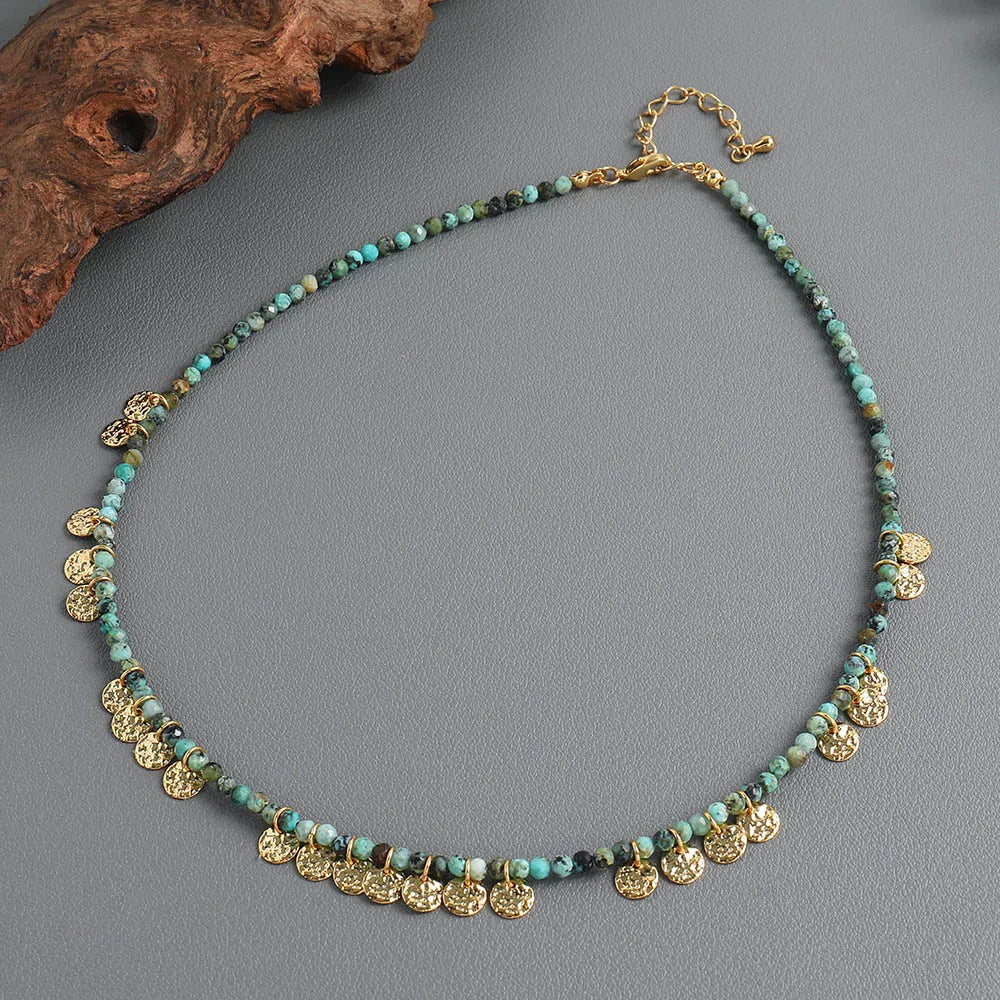 Factory Wholesale Fashion Jewelry Copper Plated 18K Gold Simple Hand-beaded Natural Turquoise Necklace for Women