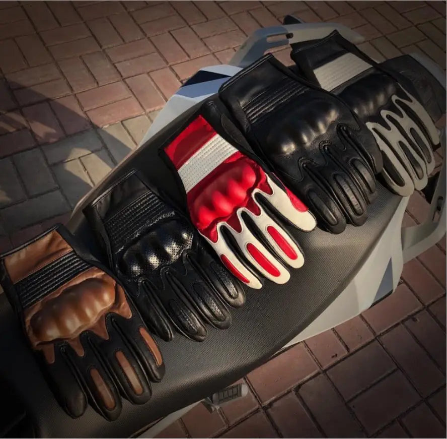 OEM Retro Red Motorcycle Gloves Goat Skin Touch Screen All Finger Riding Gloves