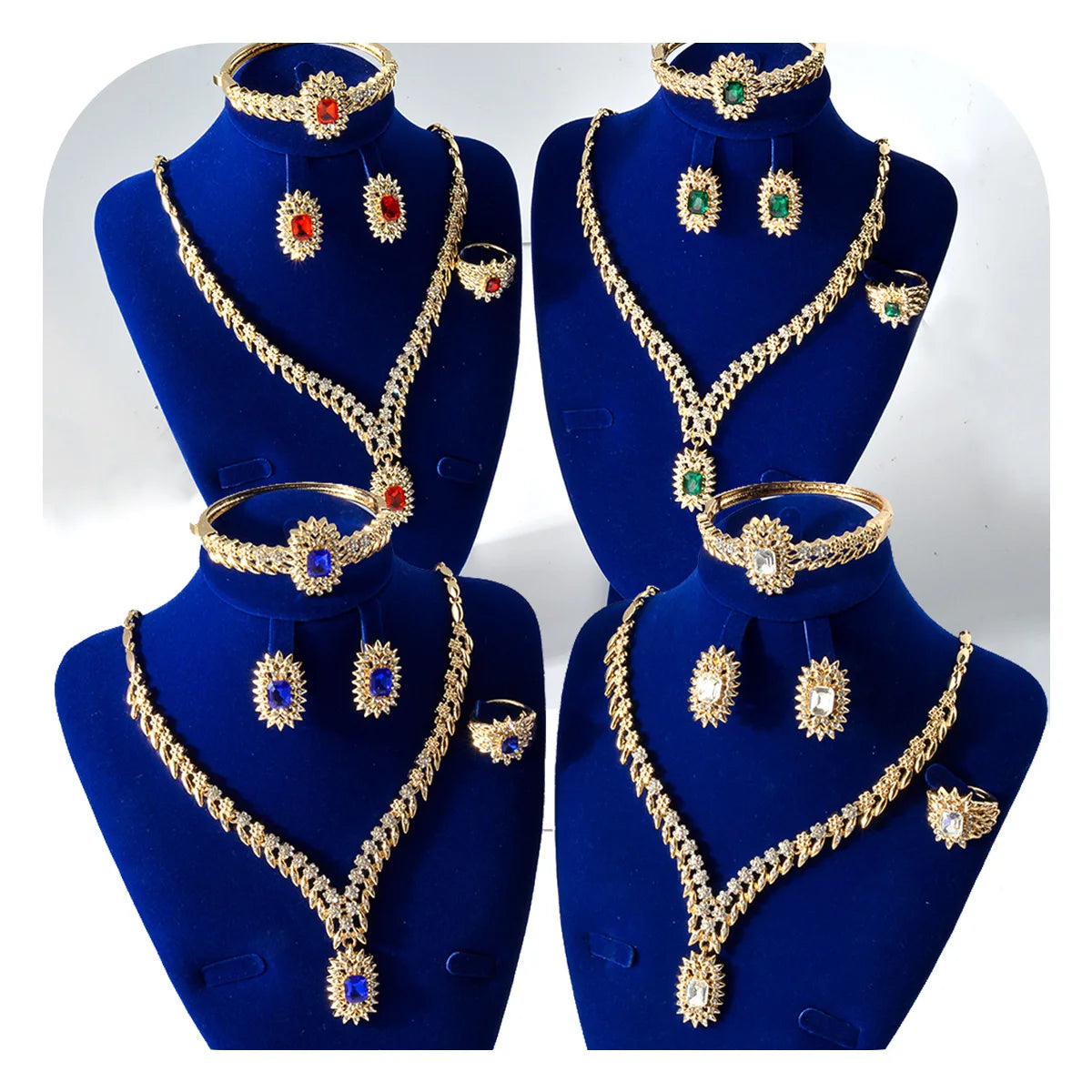 Dubai 14k Gold Plated Zircon Wedding Bridesmaid Gift Bride Jewelry Sets for Women
