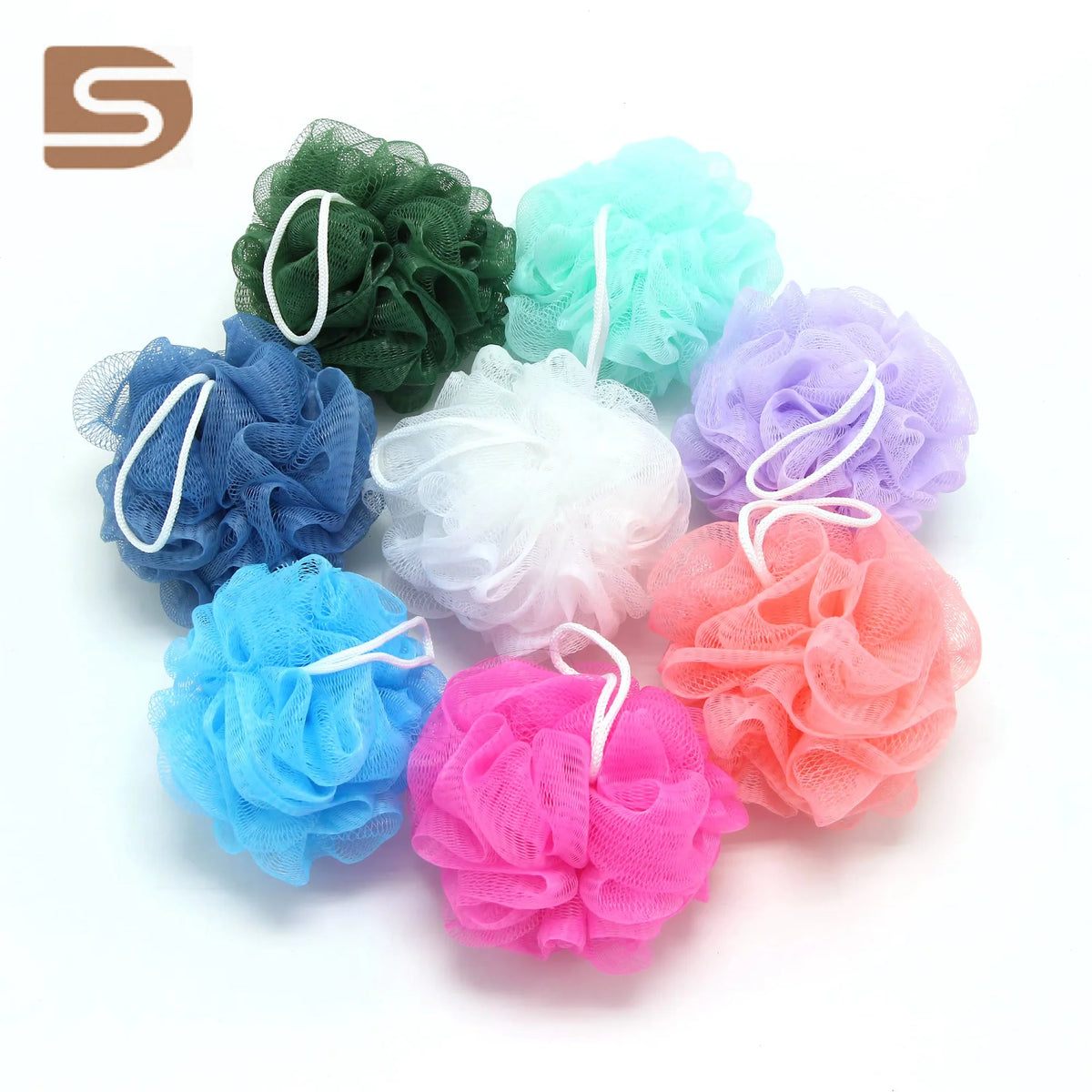 Natural Bath Ball Multi Color Sponge Environmentally Friendly Net Bag Set Bath Body Ball Sponge with GRS Certification