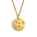 Jewelry Pave CZ Star Round Pendant Hammered Coin Necklace 18K Gold Plated Stainless Steel Link Chain Accessories