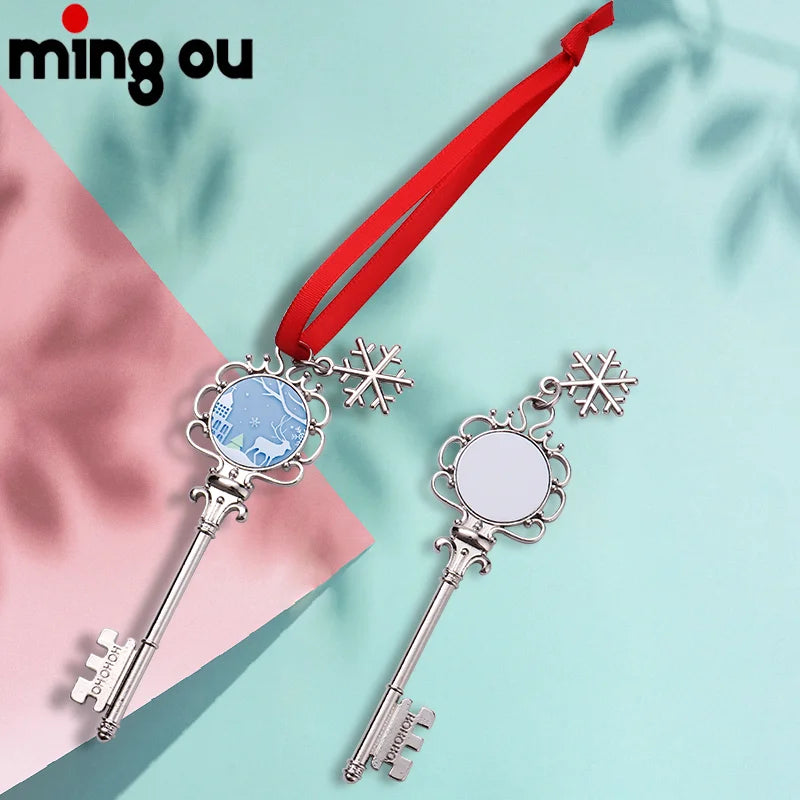 Zinc Allo Sublimation Metal Xmas Decorations Santa Keys Christmas Ornaments
