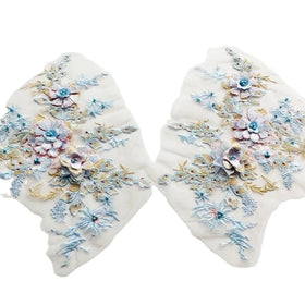 DIY Sewing Accessories Wedding Decoration Fabric Embroidered 3D Flower Lace Applique With Pearl and Rhinestone for Dress Gown C