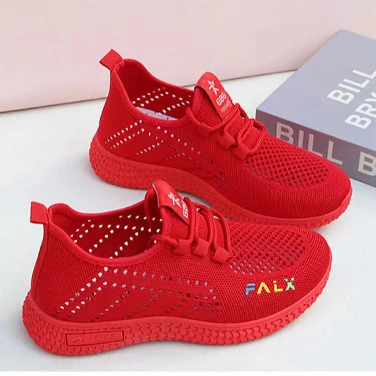 Summer Fashion Ladies Sports Casual Baseball Shoes Lace up Soft Sole Shoes Large Size Women's Net Shoes