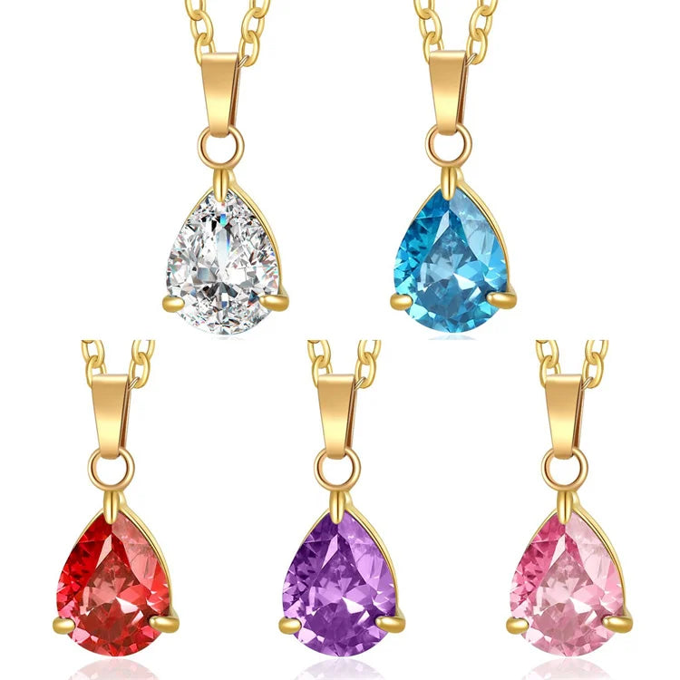 Cute Jewelry Waterdrop Choker Necklace Stainless Steel Geometric Zircon Necklace