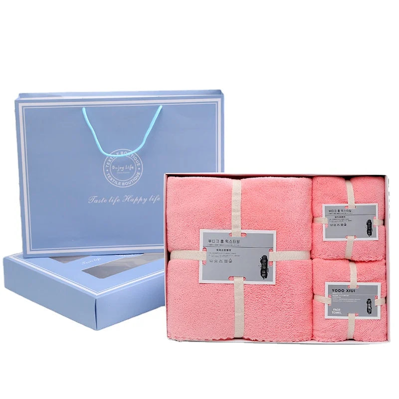 Coral Velvet Bath Towel Towel Gift Box Tote Bag Advertisement Wedding Companion Hand Gift Box Gift Towel Three-piece g