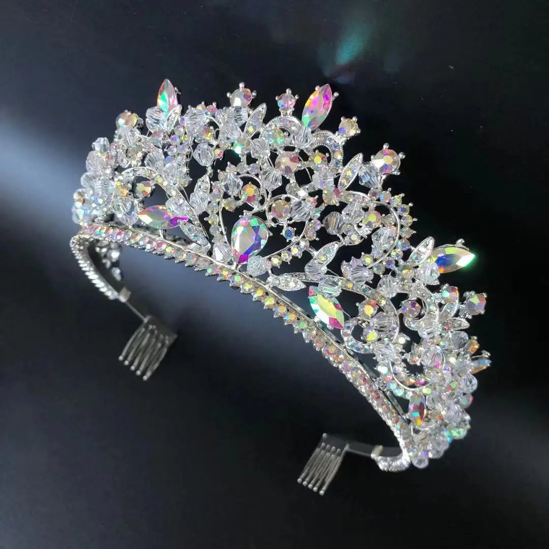 LUOXIN Luxury Heart Shape Wedding Crown AB Rhinestone Bridal Tiaras with Crystal