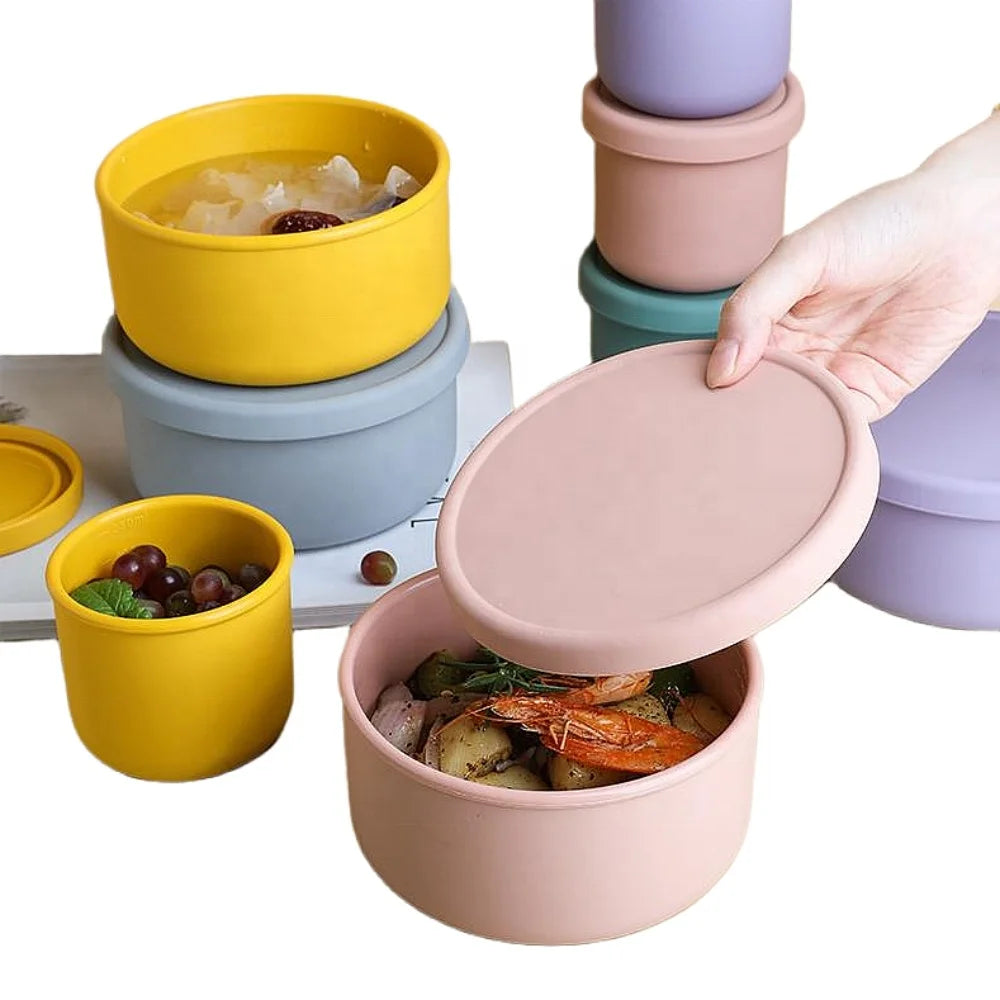 Hot Sale Food Grade Silicone Fresh-Keeping Box Portable Kid Snack Fruits Storage Container Bento Box With Lid