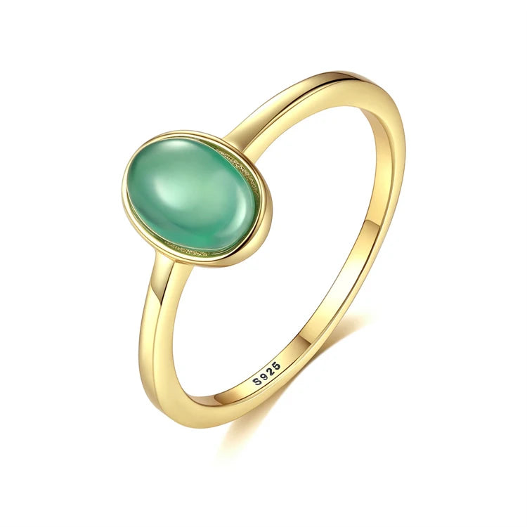 Fine Jewelry 925 Sterling Silver 18k Gold Fashion Simple Gemstone Jade Rings for Women