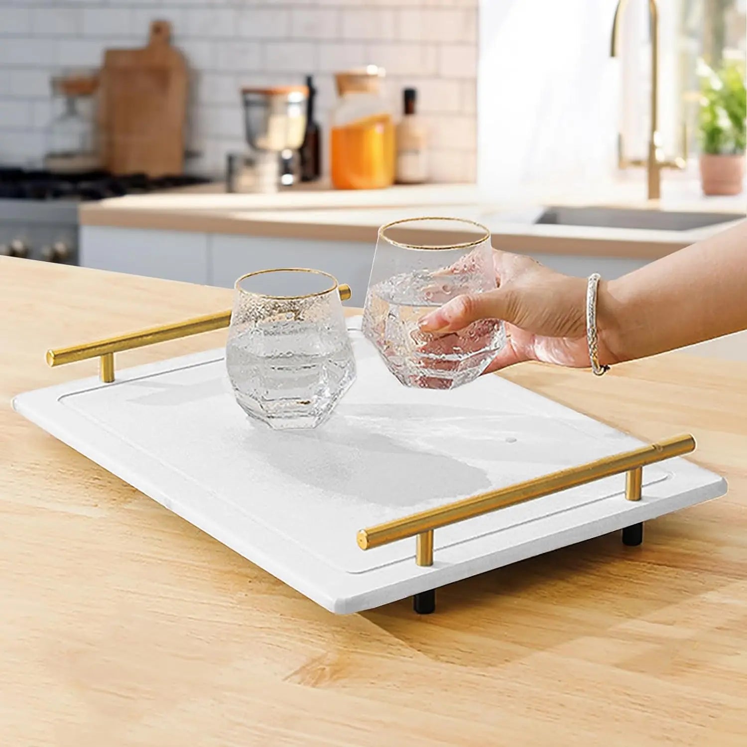 New Handle Design Home Absorbent Diatomaceous Earth Kitchen Mat Diatomite Stone Dish Drying Mat With Feet for Kitchen Counte