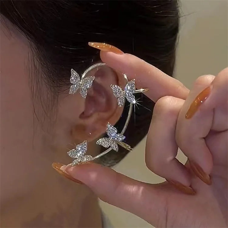 Wholesale New Fashion Super Flash Diamond Butterfly Shaped Ear Clip Ear Hook Non Piercing Earrings Women
