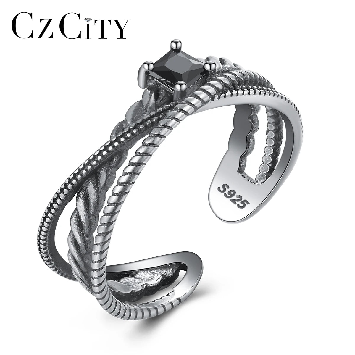 CZCITY Trendy New Woman Adjustable 925 Sterling Silver Metal Design Resizable Finger Punk Jewellery Ring
