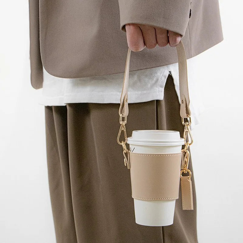 2023 Elegant Leather Eco-Friendly Coffee Cup Holder with Customized Color and 250/400ml Capacity for Business Gifts