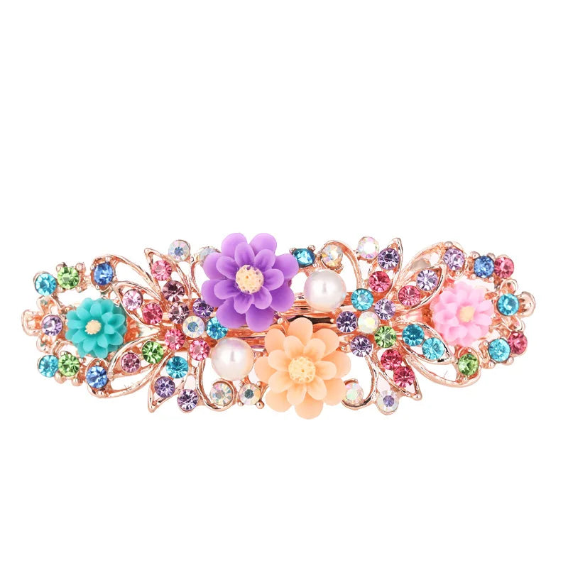 Wholesale Hot Selling Flower Rainbow Hairgrips Ladies Floral Butterfly Pearl Rhinestone Metal Spring Hair Clip Hairpins
