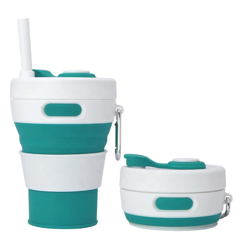 Factory Wholesale with Straw Portable Telescopic Cup Outdoor Travel Silicone Folding Cup