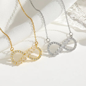 18k Gold Plated Fashion Jewelry Necklace Infinity Symbol Stainless Steel Trapezium Cut Cubic Zirconia Infinity Pendant Necklaces