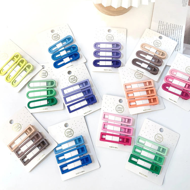 Minimalist 3pcs Set Alloy Hair Grips Solid Color Duckbill Barrette Hair Clip for Girls Children