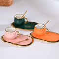 European Style Gold-plated Coffee Cup and Saucer Set Creative Electroplating Ceramic Cup