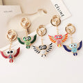 Wholesale Gold Plated Rhinestone Crystal Animal Owl Keychain Women Colorful Enamel Owl Key Chain for Gift