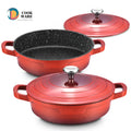 Bright Outer Wall Red Color Thick Aluminum Alloy Die Casting Induction Compatible Heat Resistant Nonstick Soup Pot Set for