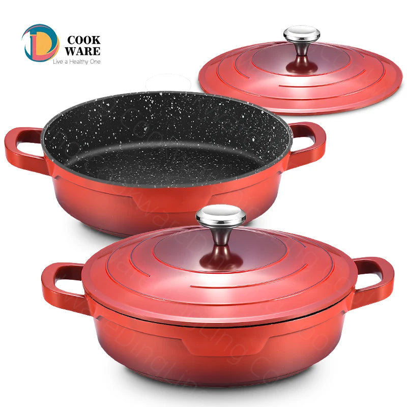 Bright Outer Wall Red Color Thick Aluminum Alloy Die Casting Induction Compatible Heat Resistant Nonstick Soup Pot Set for