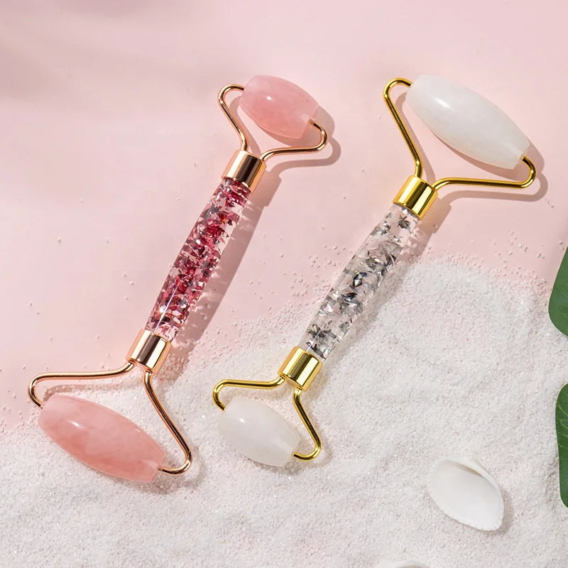Wholesale Natural Jade Rose Quartz Roller for Facial Eye and Neck Beauty Anti-Aging Resin Rod Roller