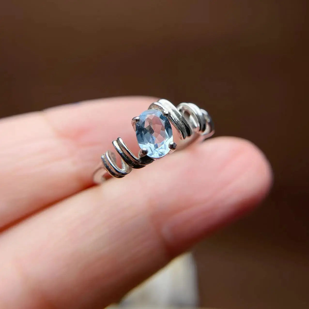 Hot Sale Bulk 925 Sterling Silver White Gold Natural Aquamarine Expandable Wedding Unique Rings for Women