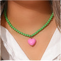 2022 New Arrival Y2K Cute Resin Love Candy Pendant Necklace Stainless Steel Heart Necklaces Bead Chain for Women's Weddings