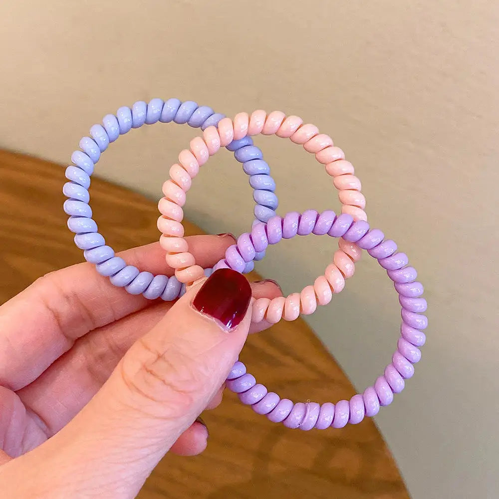 Sweet Candy Color Telephone Wire Hair Ties Horsetail Scrunchies Rubber Bands Elastic Hairband Stretch for Woman Teenage