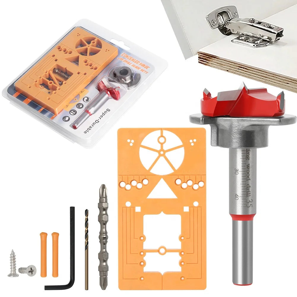 7pcs Customizable 35mm Woodworking Drill Bits with Hinge Guide Locator for OEM Projects
