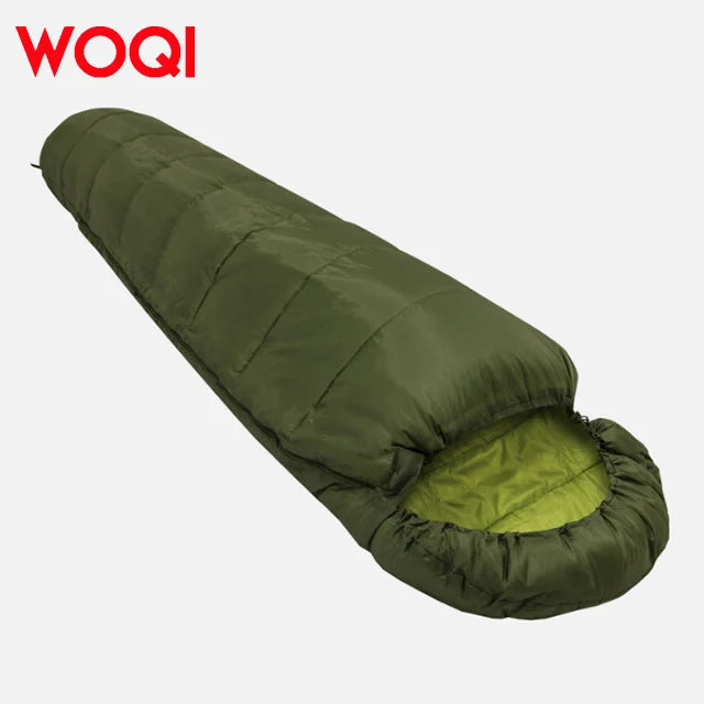 WOQI Seasonal Camping Backpack for Hiking Warm and Waterproof Mummy with Hat Sleeping Bag