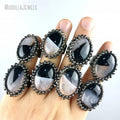 RM45925 Soldered Jewelry Natural Agate Oval Shape Adjustable Finger Rings Antique Silver Plated Boho Bohemian Gift for Women