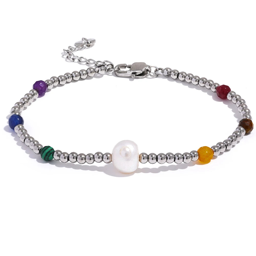 JINYOU 976 Stainless Steel Beads Stylish Handmade Bracelet Bangle for Women Multicolor Mix Natural Stone Fashion Jewelry Factory