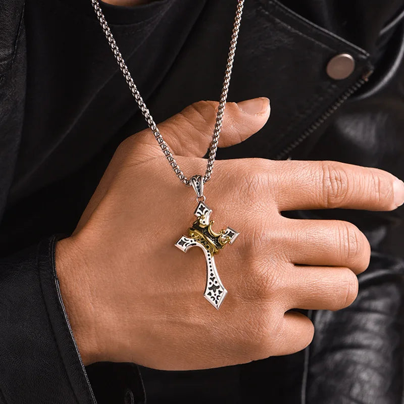 2025 New Products Christian Jewelry Personalized Stylish Design Necklace Crown Cross Necklace for Men