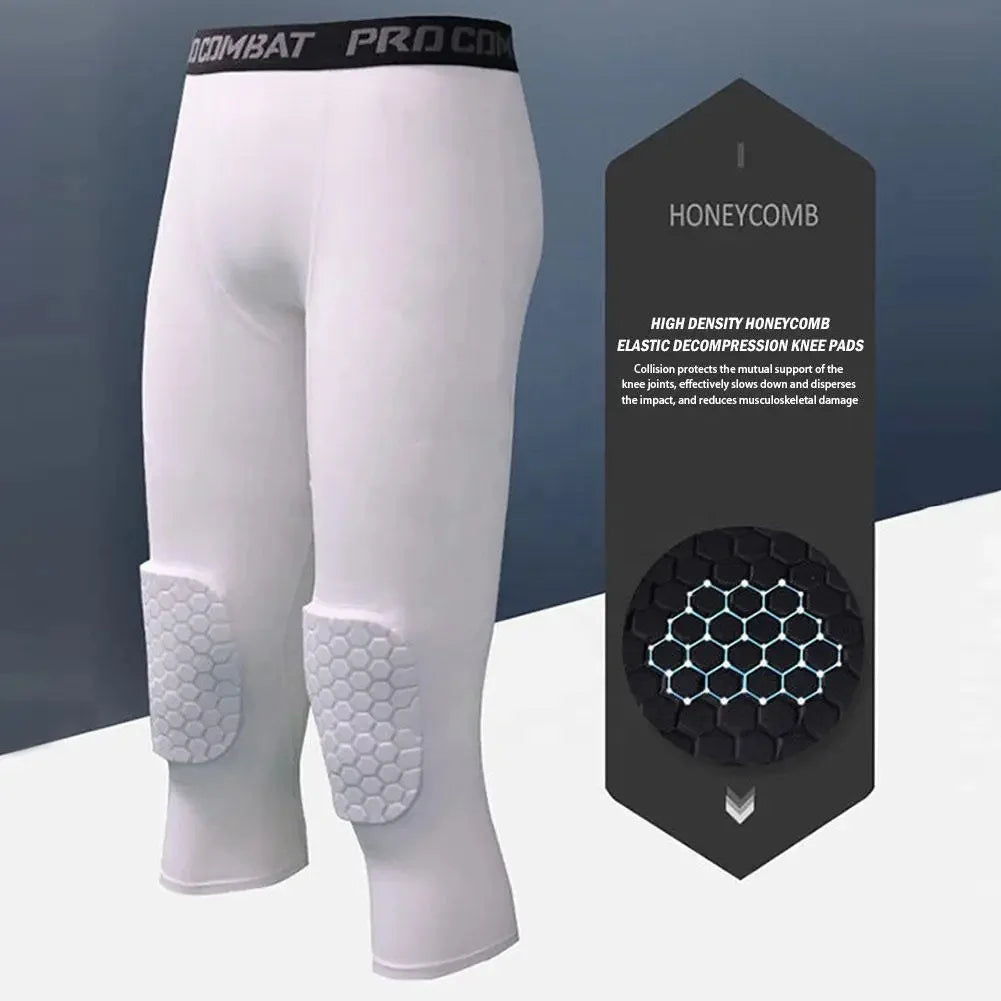 Men's Basketball Quick Drying Sport Pants Fitness TIghts With Honeycomb Anti-Collision Knee Pants