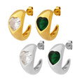 Fashion Luxury Green and White Glass Stone Earrings Stainless Steel Gold Earrings