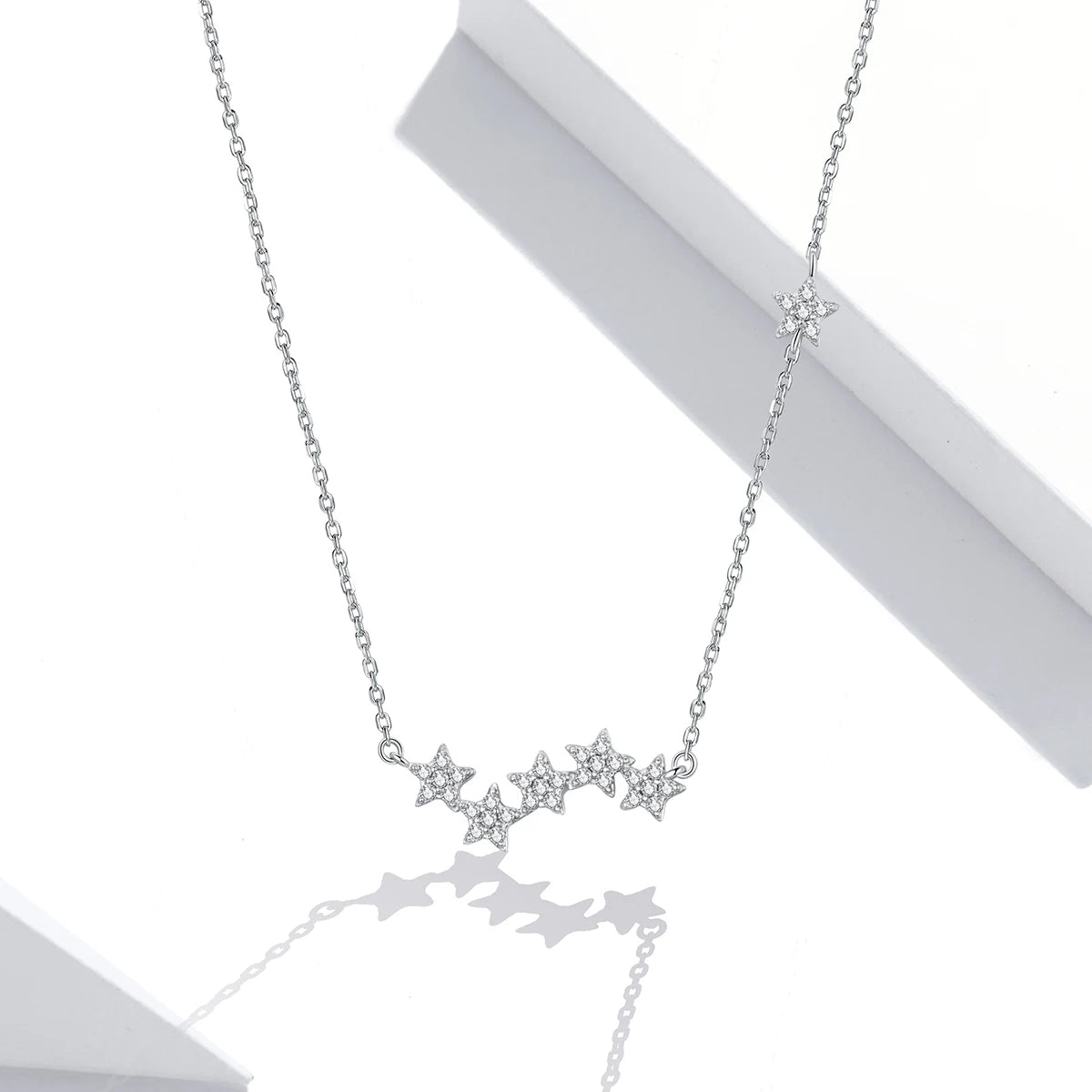 925 Sterling Silver Religious Five Star Choker Necklace Zircon Handcrafted Fine Jewelry for Women Church Gift or Daily Wear
