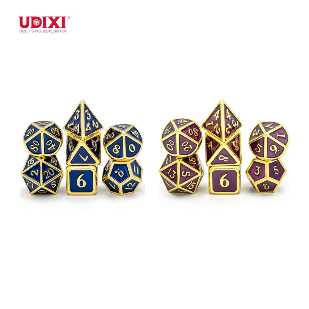For Udixi Custom Logo RPG Dungeons and Dragons Metal Dice Game Set Sapphire Enamel Plating with Metal Box Packaging