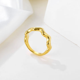 Stainless Steel Wedding Rings Valentine Gift Non Tarnish Waterproof Jewelry 18K Gold Plated Irregular Wave Shape Women Rings