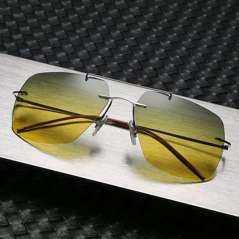 8027 New Polarized Twin-bridge Alloy Sunglasses Ultra-light Day Night Dual-use Glasses Color Changing Sunglasses