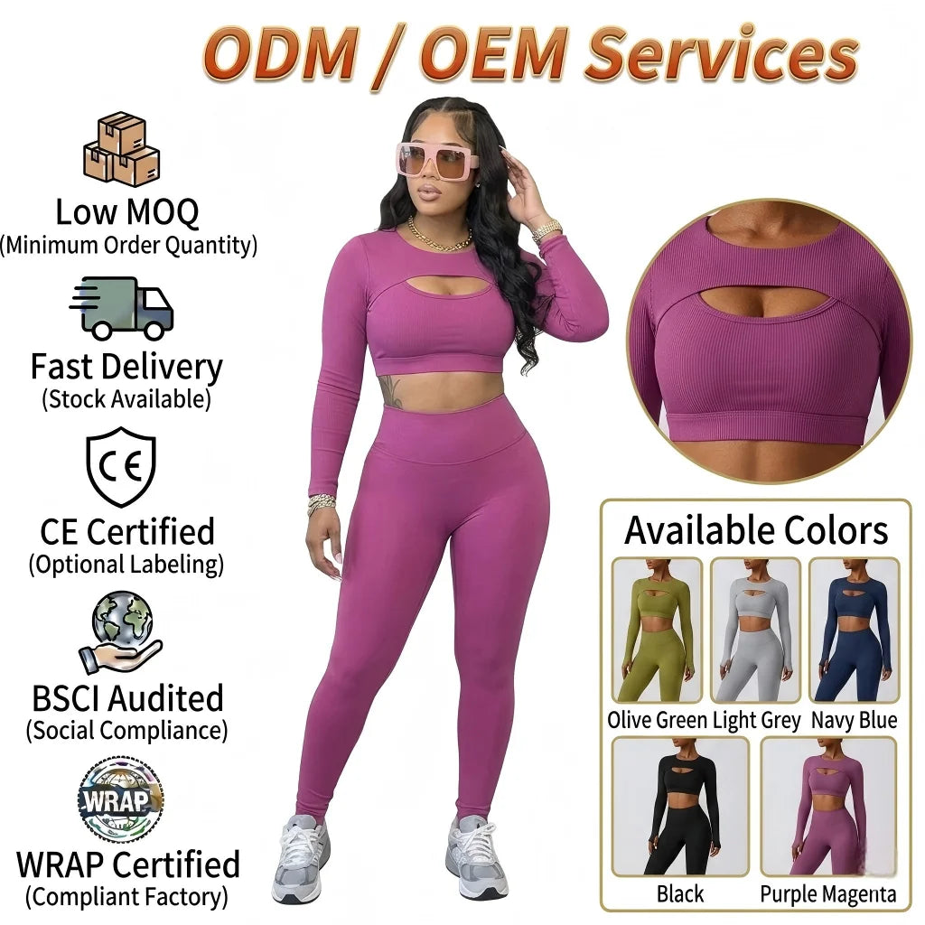 2026 Hot Sale Breathable Double Layer Fabric Shorts With Long Sleeve Crop Top Tracksuit Fitness Gym Yoga Women's Set