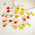 SUMMLY DIY Glass Cherries Strawberries Corn Pineapple Fruit Pendant 18K Gold Plated Stainless Steel Earrings Fashion Jewelry