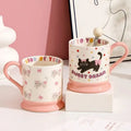 M Cute Pink Cat Illustration Colorful Letters Ceramic Water Cup Coffee Cup Best Friend Gift Cup Ceramic Mug