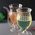 Wholesale Creative Unique Vertical Ribbed Red Wine Glass with Curved Straw