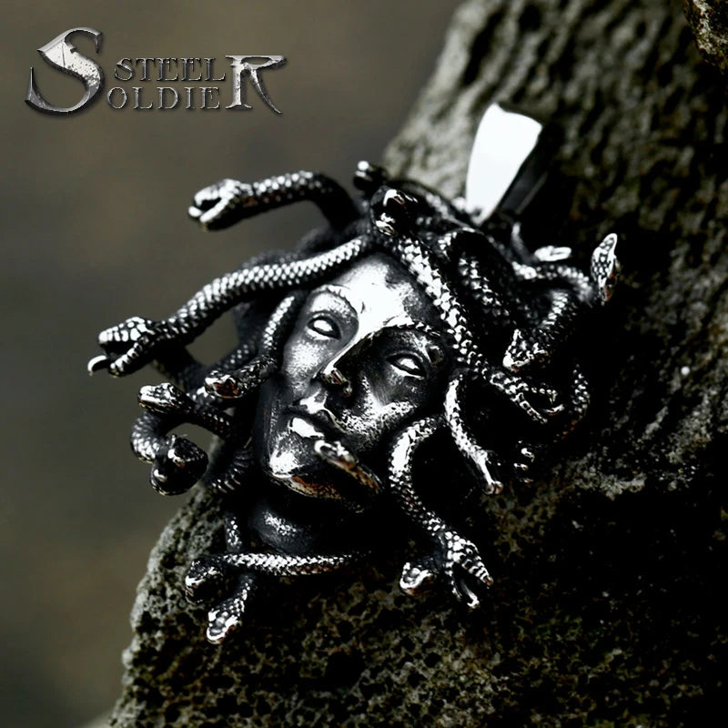SS8-1305P New Design 316L Stainless Steel Punk Snake Princess Medusa Pendant Gothic Biker Jewelry Gift