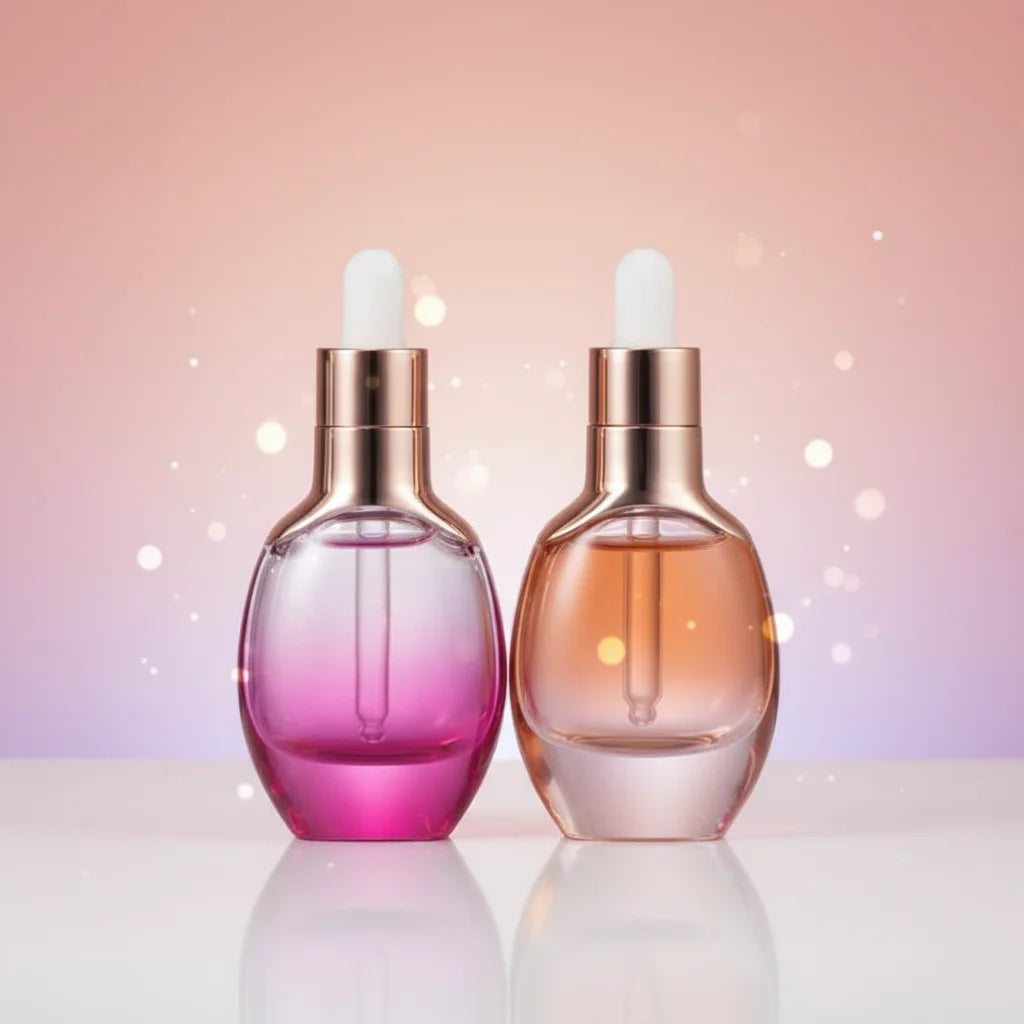 Wholesale Luxury 15ml 30ml 50ml Transparent Color Flat Glass Cosmetic Packaging Bottles 30ml Dropper for Essential Oil Serum