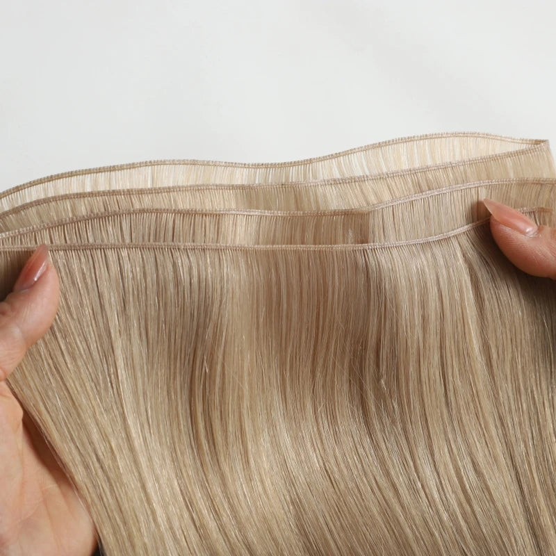 Factory Double Drawn Virgin Raw Natural Brazilian Straight Remy Hand Tied Hair Extension Geunis Weft 613 Blonde 100% Human Hair