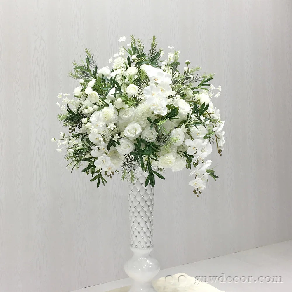 GNW 2024 New Artificial Silk Floral Flower Wedding Blue Rose Flower Fluffy Feather Decorative Flower Table Centerpiece