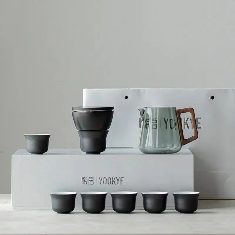 Lazy Automatic Tea Set Piaoyi Glass Teapot Separation Ceramic Tea Set Lazy Tea Brewing Artifact Gift
